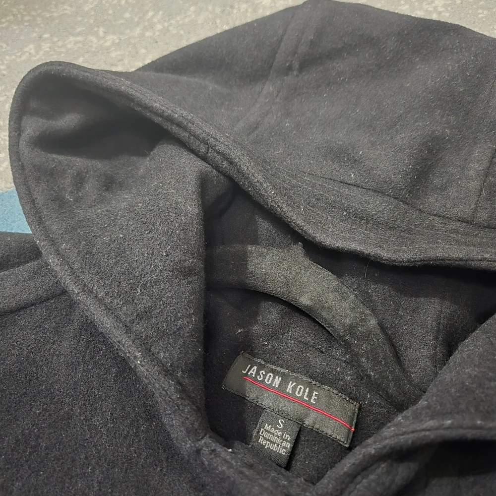 Jason Cole short hooded peacoat, size small, euc